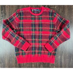 Polo By Ralph Lauren 100% Wool Sweater Red & Blue Plaid Medium